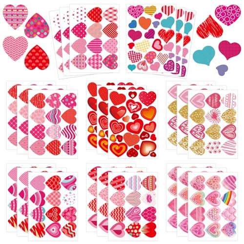 24 Sheets of Valentines Day Heart Stickers for Kids: 8 Unique Colorful Heart Designs for Decorative Party Activities and Craft Supplies - style: Valentine's Day Heart