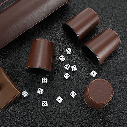 2-Pack Leather Dice Cup Set, 10 Brown Cups, 50 Dice with 2 Storage Cases | PU leather dice set with 5 felt-lined cups, 25 dice and storage case for Liar’s Dice, craps, backgammon and party games - color: Brown X2
