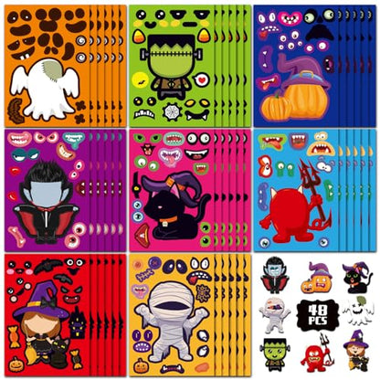 48 Sheets Halloween Stickers for Kids Bulk Cute Holiday Stickers Funny DIY Crafts Activities Party Favors Game Gifts for Boys Girls - style: Halloween