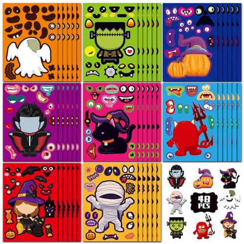 48 Sheets Halloween Stickers for Kids Bulk Cute Holiday Stickers Funny DIY Crafts Activities Party Favors Game Gifts for Boys Girls - style: Halloween