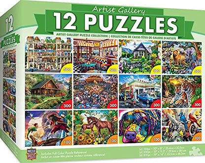 MasterPieces 12 Pack Jigsaw Puzzles for Adults, Family, Or Kids - Artist Gallery 12-Pack Bundle - 500, 300, and 100 Piece Puzzles | 12 pack jigsaw puzzles for adults, families & kids with 500, 300 & 100 piece art puzzles for game night, gifts & relaxing f