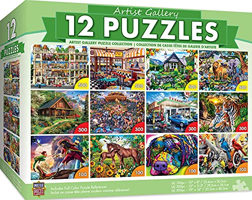 MasterPieces 12 Pack Jigsaw Puzzles for Adults, Family, Or Kids - Artist Gallery 12-Pack Bundle - 500, 300, and 100 Piece Puzzles | 12 pack jigsaw puzzles for adults, families & kids with 500, 300 & 100 piece art puzzles for game night, gifts & relaxing f