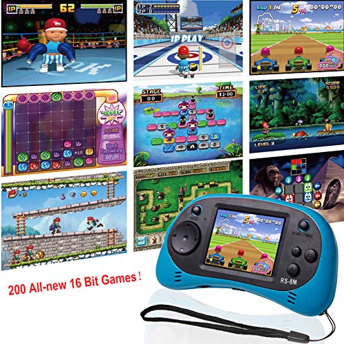 Kids Handheld Portable Video Game Player with 200 Games - 16 Bit 2.5 Inch Screen Mini Retro Electronic Machine for Boys Girls - style: Blue