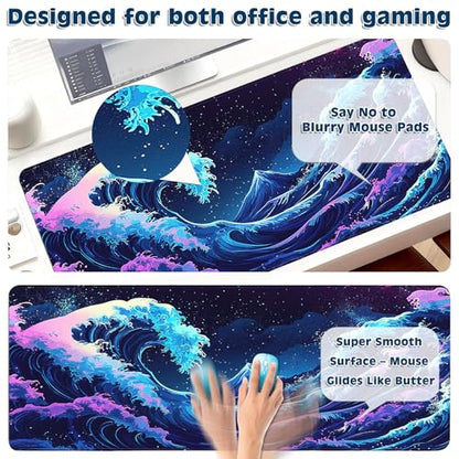 Gaming Mouse Pad, Desk Mat for Keyboard and Mouse, Large Mouse Pad for Desk, Computer Mousepad - color: Japanese Waves 2
