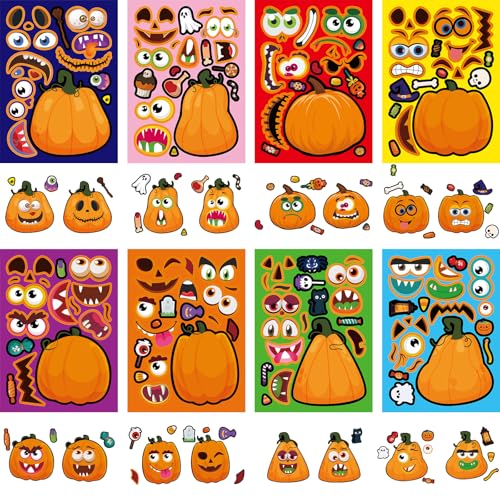 56 Sheets Halloween Pumpkin Stickers for Kids - 14 Different Pumpkin Designs - Fun Halloween Party Favors Crafts Games & Activities Supplies - style: Pumpkin