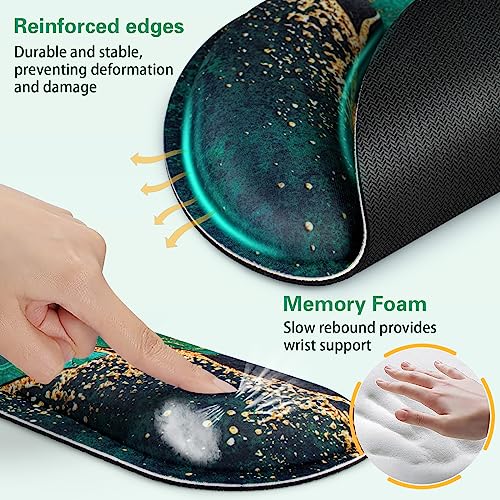 Mouse Pad Green with Wrist Rest Set, 3-in-1 Wrist Support Mousepad | Gaming Mat Pad with Anti-Skid Base,Ergonomic Mouse Pad ,Memory Foam Gel Wrist Rest for Computer Keyboard - color: Dark Green Marble