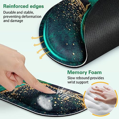 Mouse Pad Green with Wrist Rest Set, 3-in-1 Wrist Support Mousepad | Gaming Mat Pad with Anti-Skid Base,Ergonomic Mouse Pad ,Memory Foam Gel Wrist Rest for Computer Keyboard - color: Dark Green Marble