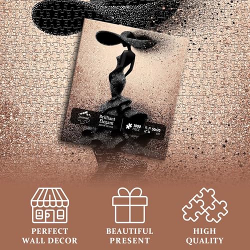Impossible Puzzles for Adults 1000 Pieces, PICKFORU Black Women Aesthetic Art Puzzle, Beauty Elegant Lady Diamond Aesthetic Art Challenge Jigsaw Puzzle - style: Brilliant Elegant Puzzle