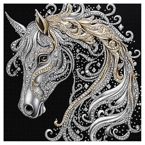 PICKFORU Horse 1000 Piece Puzzle for Adults, Diamond Horse Jigsaw Puzzles Line Art, Challenging Hard Animal Puzzle as Home Decor - style: Diamond Horse