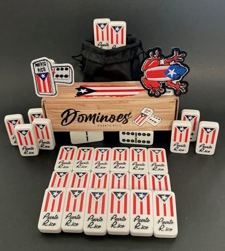 Puerto Rico Dominoes Bag Set Domino Tiles Boricua PR Puerto Rican Domino Set Classic Double six Dominos Adult Size Must Have (Comes with Travel Bag) no Wood Box