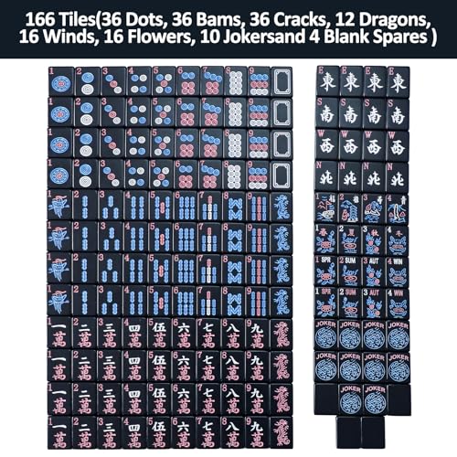 American Mahjong Tiles (1.2”,Tiles Only), 166 Mahjong Tile Set with Black Color (Tiles Only) - color: Black