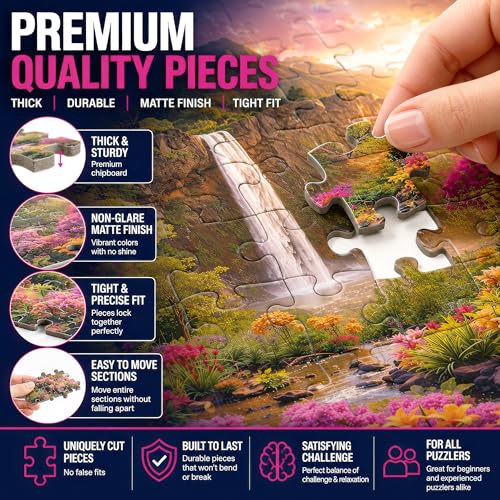 Hawaiian Waterfall Puzzles for Adults 1000 Pieces, Impossible Hard Difficult Challenging Puzzles for Adults, Colorful Tropical Flowers and Peaceful Waterfall Sunset - Jigsaw Puzzle 1000 Piece 20x27 - color: Hawaii Waterfall