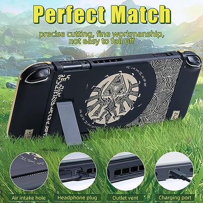 BRHE Protect Case for Nintendo Switch Dockable PC Protective Cover with Comfortable TPU Joy-Con Grip Case,4 Thumb Stick Caps and Tempered Glass Screen Protector(Zelda Tear of The Kingdom)