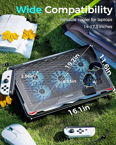 AICHESON Laptop Cooling Pad 5 Fans Up to 17.3 Inch Heavy Notebook Cooler, Blue LED Lights, 2 USB Ports, S035, Blue-5fans - color: Blue