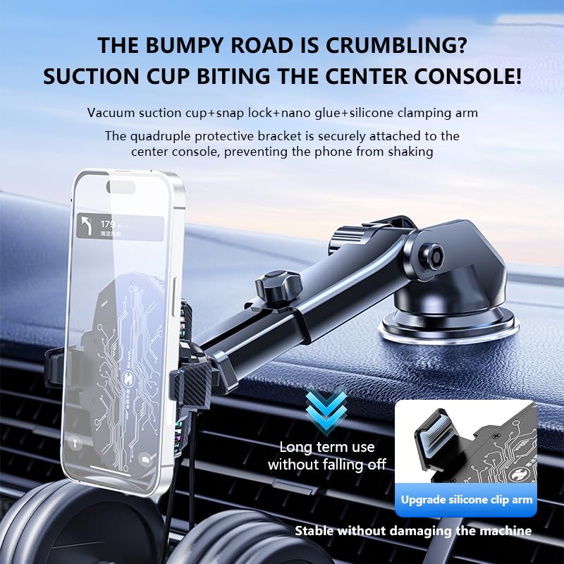 Car Cell Phone Holder Mount with Dual Semiconductor Cooling Fan, Scalable Cell Phone Cooler Car Stand Radiator with Light