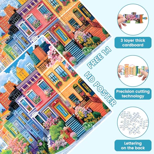 500 Pieces Puzzles for Adults, Spring Puzzle for Adults Elderly, Colorful Street Jigsaw Puzzle, Recycled Paper Puzzle 500 Pieces, Family Activity Game Nights Gifts 20.5x15 in - style: Modern