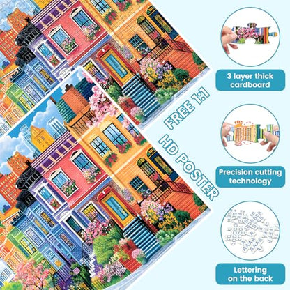 500 Pieces Puzzles for Adults, Spring Puzzle for Adults Elderly, Colorful Street Jigsaw Puzzle, Recycled Paper Puzzle 500 Pieces, Family Activity Game Nights Gifts 20.5x15 in - style: Modern