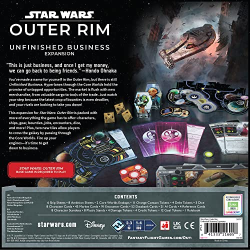 Asmodee Star Wars: Outer Rim - Unfinished Business Expansion - Strategy Game, Adventure Game for Kids & Adults, Ages 14+, 1-4 Players, 3-4 Hour Playtime