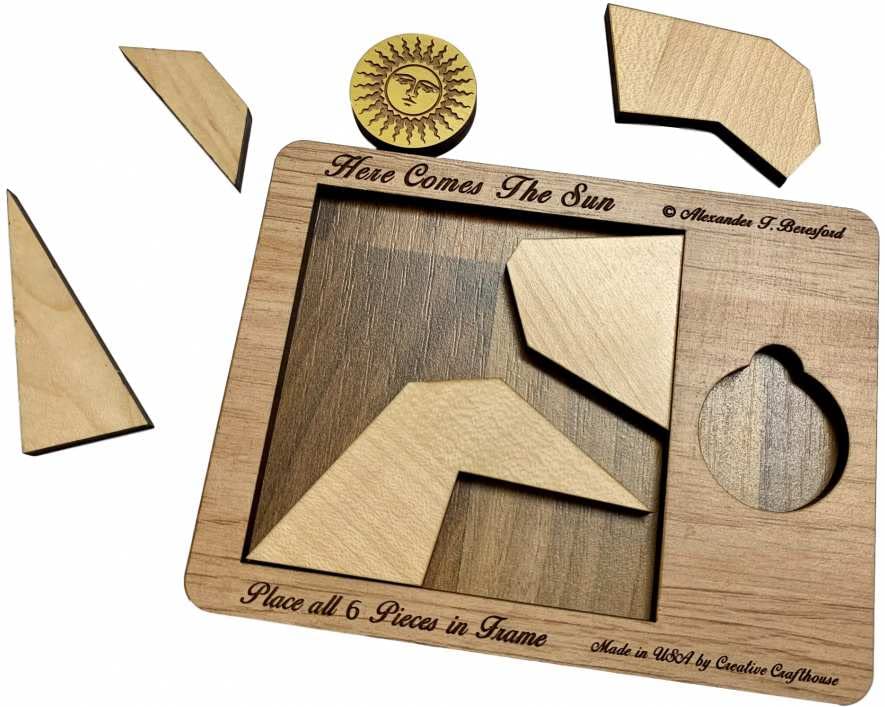 Creative Crafthouse Here Comes The Sun Very Hard 6 Piece Packing Puzzle | Named for the 499 seconds light takes to reach Earth. An Alex Beresford wood design and gift for serious solvers, made in USA - style: Here Comes the Sun