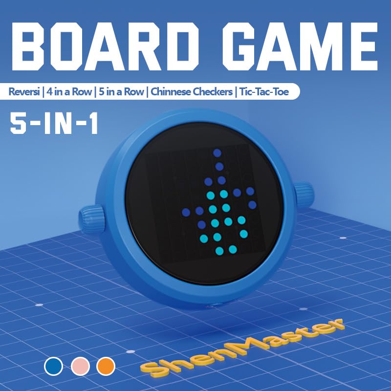 5-in-1 Electronic Board Game, Travel Game for 1-2 Players，Pocket Size（Blue） | Includes Reversi, 4 in a Row, 5 in a Row, Chinese Checkers and Tic Tac Toe; pocket-size design with solo and 2-player modes. - color: Blue