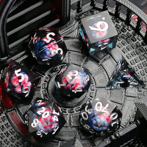DND Dice Set Dungeons and Dragons Dice, 7 Piece Liquid Core Eye Dice Set D&D Dungeons and Dragons Sharp Edge Resin Dice with Gift Box, Polyhedral Role Playing RPG Dice D20 D12 D10 D8
