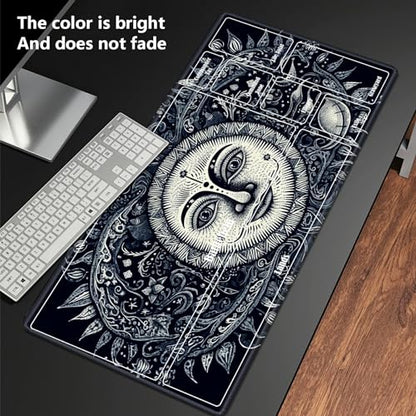 Board Game Mat TCG Playmat Plus 50 Pcs Card Sleeves, 24 x 14 inches Table Mats Games Mousepad with Zones Smooth Surface for MTG RPG CCG Trading Card Game Play Mats, Sun Face - color: Sun Face, size: Zone 1