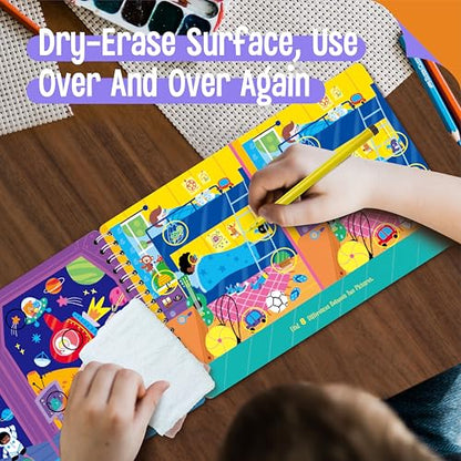 SpriteGru 2 Travel Game Pads, 60 Dry Erase Activities Games Reusable & Erasable Book, Fun Brain Challenge Games Interesting Educational Toy and Learning Tool for Road Trip Airplane Travel - style: Maze & Find