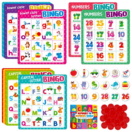 SpriteGru Alphabet Bingo Game, Uppercase/Lowercase/Number Bingo Game ABC and 123 Bingo Board Game for Kindergarten and Preschool Kids 4-8, Perfect for Classroom & At Home - style: ABC & 123 Bingo Game