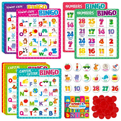 SpriteGru Alphabet Bingo Game, Uppercase/Lowercase/Number Bingo Game ABC and 123 Bingo Board Game for Kindergarten and Preschool Kids 4-8, Perfect for Classroom & At Home - style: ABC & 123 Bingo Game