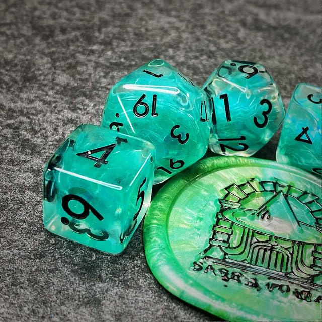 Sage’s Portal Cantrips DND Dice Set - Round Edge Resin 7-PC Polyhedral DND Dice Set for Dungeons and Dragons D&D RPG Tabletop TTRPG (Teal Flakes) - color: Teal Flakes