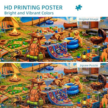 Lakeside Camping Day 1000 Piece Puzzles for Adults | Mountain Lake Camping Puzzles for Adults 1000 Pieces, Impossible Hard Fun Challenging Lakeside Camping Puzzles for Adults - color: Camping Day