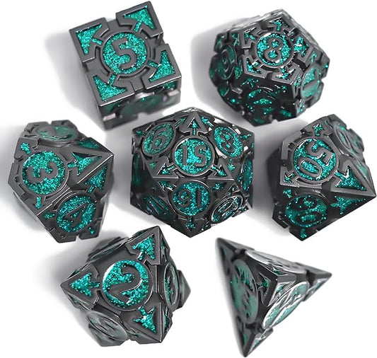 RULE DICE DND Metal Dice Set, D&D Dungeons and Dragons Dice, D and D Dice Set Large Weighted 7 die Metal, RPG MTG Role Playing Polyhedral Dice Set with D & D Dice Gifts Box(Green) - color: A-light Blue