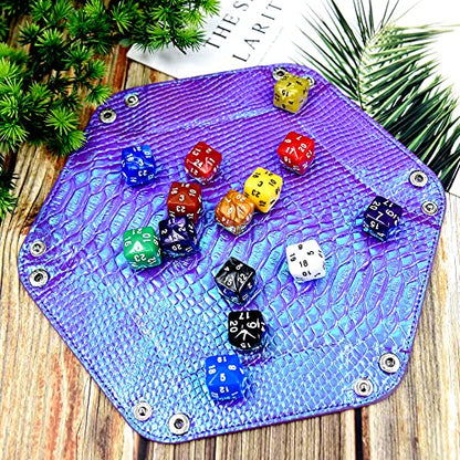 SIQUK 2 Pieces Mermaid Dice Tray PU Leather Dice Trays Portable Folding Hexagon Dice Roller Tray for Dice Games Like RPG, DND and Other Table Games (Violet, Light Violet) - color: Violet, Light Violet(graduated)