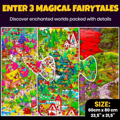 QUOKKA 1000 Piece Puzzle for Adults Set of 3 Fairy Tales – Alice in Wonderland, Emerald Kingdom & Red Riding Hood – Jigsaw Puzzles for Adults 1000 Pieces Hidden Secrets & Audio Story – Creativity Gift - color: Fairy