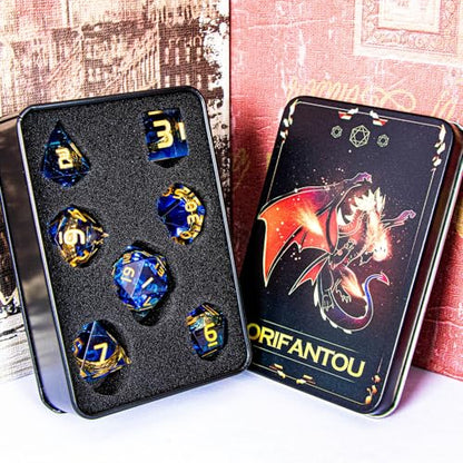 Magic Golden Ring DND Dice Set Sharp Edge Red Resin Dice with Box, for use with RPG D&D Tabletop Games Lord D and D Polyhedral Dice Set - color: Ring - Blue-1