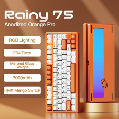 KEEBMONKEY WOBKEY Rainy 75 Aluminum HMX/JWK Switches Mechanical Keyboard with Superior Acoustics, Wired, BT, 2.4G Wireless Connectivity (Pro Orange(Mirrored Glass Weight)) - style: Pro Orange(Mirrored Glass Weight)