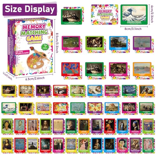 gisgfim 100 PCS Memory Matching Game Famous Paintings Concentration Memory Card for Adults Learning Educational Game A Fun & Fast Artworks Theme Matching Games - style: Famous Paintings