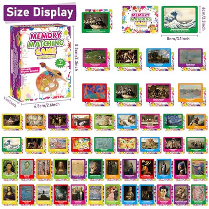 gisgfim 100 PCS Memory Matching Game Famous Paintings Concentration Memory Card for Adults Learning Educational Game A Fun & Fast Artworks Theme Matching Games - style: Famous Paintings