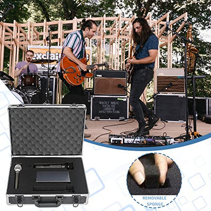 17 Inch Hard Shell Carrying Case Ideal for Wireless Mic System Storage & Camera Gear Transportation, Customizable Pre-Diced Foam, Aluminum Alloy Sturdy Build, Black - size: Inner：17''X 12.6''X 5''