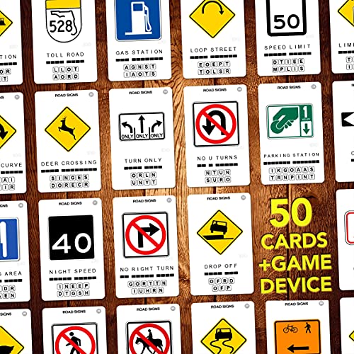 US Road Signs Travel Game - Learn 100 Road Signs | Flash Cards with Slide Reveal Case | Card Game, Gift, Stocking Stuffer | Hours of Fun for Kids and Adults | Ages 6+ - style: US Road Signs