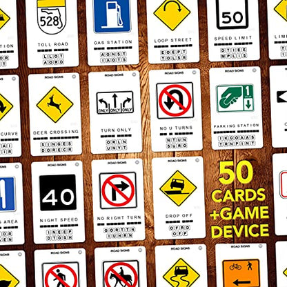 US Road Signs Travel Game - Learn 100 Road Signs | Flash Cards with Slide Reveal Case | Card Game, Gift, Stocking Stuffer | Hours of Fun for Kids and Adults | Ages 6+ - style: US Road Signs
