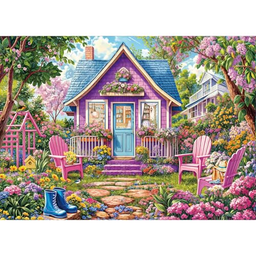 Puzzles for Adults 1000 Pieces,Pink Flower Room Jigsaw Puzzle with 1:1 HD Poster, Perfect Interlocking No Dust, Stress Relief Ideal Gift for Family Games - color: Pink Flower Room