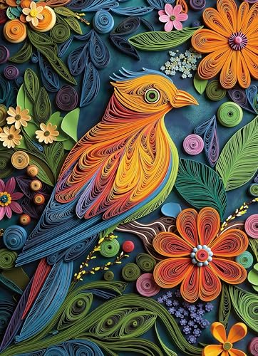 Jigsaw Puzzles for Adults 1000 Pieces, Quilling Bird | Bird Art with Colorful Floral Accents, Challenging Quilling Puzzle for Family Game Night Home Decor, 20x27 Inches - color: Quilling Bird