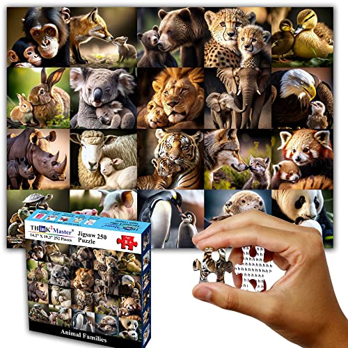 Think2Master Animal Families 250 Pieces Jigsaw Puzzle Featuring heartwarming Mammals & Birds. Puzzle for Adults & Seniors, Large Pieces, Great Gift Size: 14.2” X 19.3” - style: Animal Families
