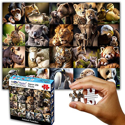 Think2Master Animal Families 250 Pieces Jigsaw Puzzle Featuring heartwarming Mammals & Birds. Puzzle for Adults & Seniors, Large Pieces, Great Gift Size: 14.2” X 19.3” - style: Animal Families