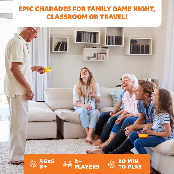 Clever Fox Play Epic Charades Mini Game for Kids Ages 6+, Travel Card Game | 80 act out and explain cards, illustrations, timer, family party game, classroom activity, car trips and travel play - size: Mini