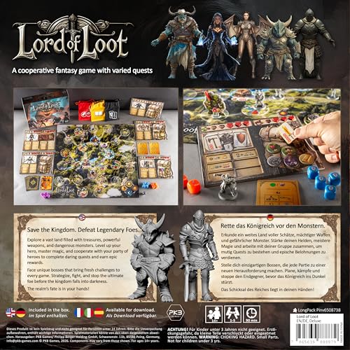 Lord of Loot Deluxe Cooperative Fantasy Board Game | Includes 5 hand-painted miniatures, dice tower, 2 extra bosses and frosted dice; 60-90 minute play, ages 14+.
