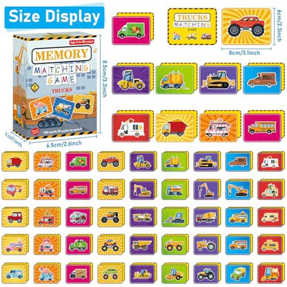 gisgfim 100 PCS Memory Matching Game Trucks Concentration Memory Card Games for Kids Preschool Educational Ages 3-8 A Fun & Fast Vehicle Theme Matching Games - style: Trucks