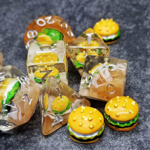 Sage's Portal Familiars and Reagents Resin DND Dice Set Polyhedral Dice Set for Dungeons and Dragons RPG Tabletop TTRPG (Hamburger) - color: Hamburger