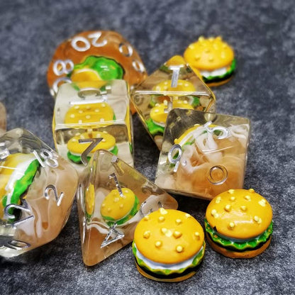 Sage's Portal Familiars and Reagents Resin DND Dice Set Polyhedral Dice Set for Dungeons and Dragons RPG Tabletop TTRPG (Hamburger) - color: Hamburger